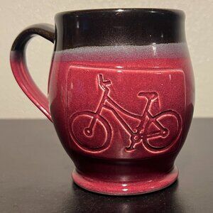 Handcrafted Hand Thrown Glazed Pottery Mug w/ Incised Bicycle by Jenny Blasen